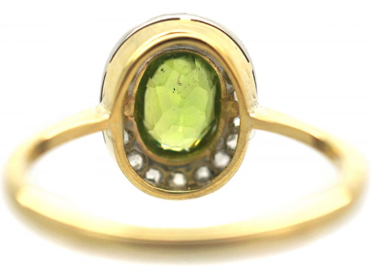 Edwardian 18ct Gold, Rose Diamond & Peridot Oval Cluster Ring