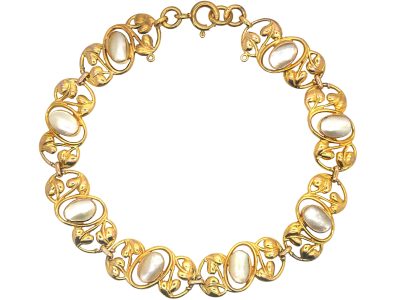 Art Nouveau 9ct Gold & Blister Pearl Bracelet