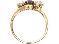 Art Deco Three Stone Cognac & White Diamond Crossover Ring