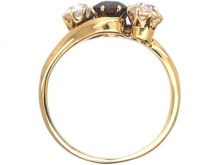 Art Deco Three Stone Cognac & White Diamond Crossover Ring