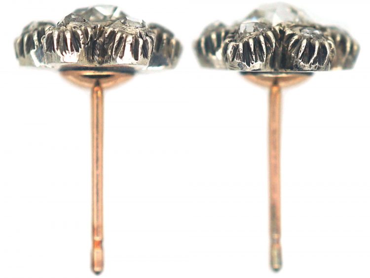 Victorian Silver & Rose Diamond Flower Cluster Earrings