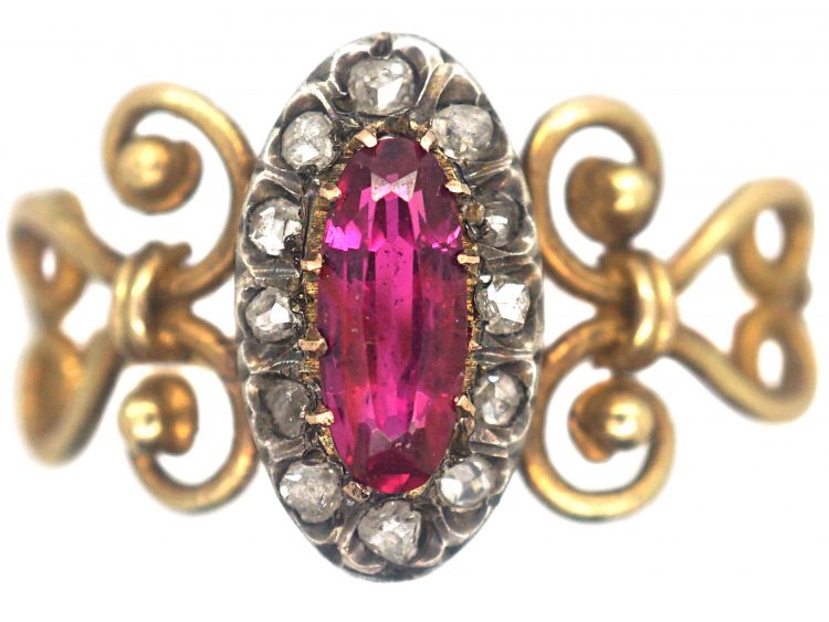 Victorian 18ct Gold, Ruby & Rose Diamond Ring