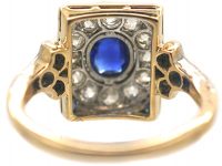 Art Deco 14ct Gold & Platinum, Sapphire & Diamond Rectangular Cluster Ring