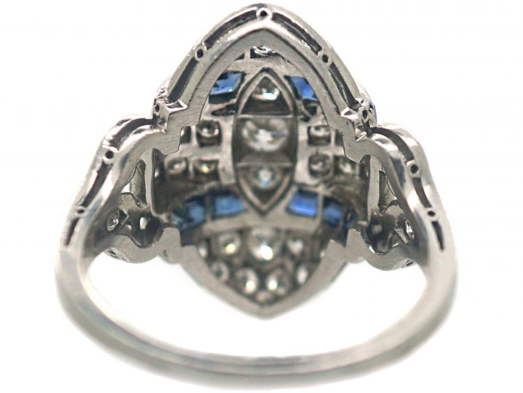 Art Deco Platinum, Diamond & Sapphire Navette Shaped Ring