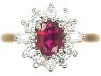 18ct Gold, Ruby & Diamond Cluster Ring with Baguette Diamonds