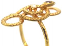 Edwardian 14ct Gold Snake Ring set with Natural Split Pearl & a Ruby