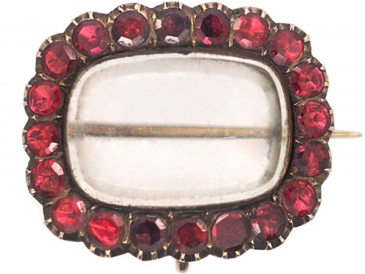 Georgian 9ct Gold & Flat Cut Garnet Brooch with Hinged Compartment