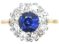 18ct Gold Royal Blue Sapphire & Diamond Cluster Ring
