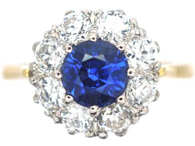 18ct Gold Royal Blue Sapphire & Diamond Cluster Ring