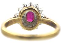 18ct Gold, Ruby & Diamond Cluster Ring with Baguette Diamonds