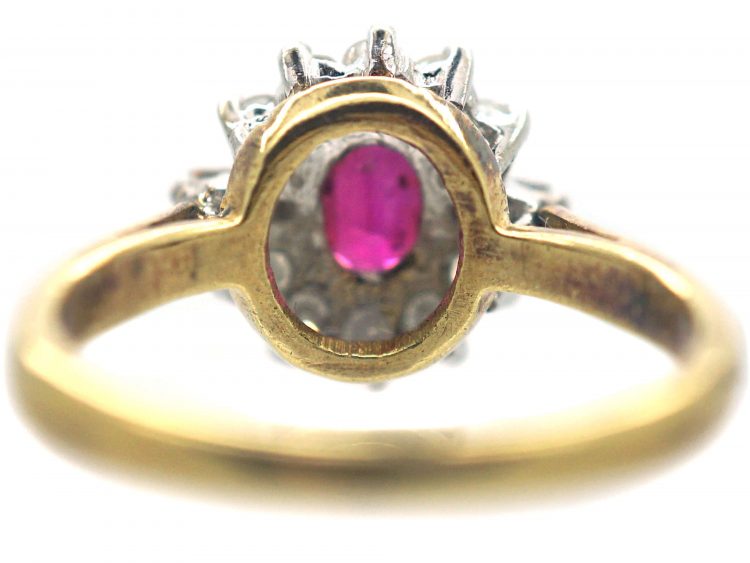 18ct Gold, Ruby & Diamond Cluster Ring with Baguette Diamonds