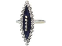 18ct White Gold, Blue Enamel & Diamond Marquise Ring