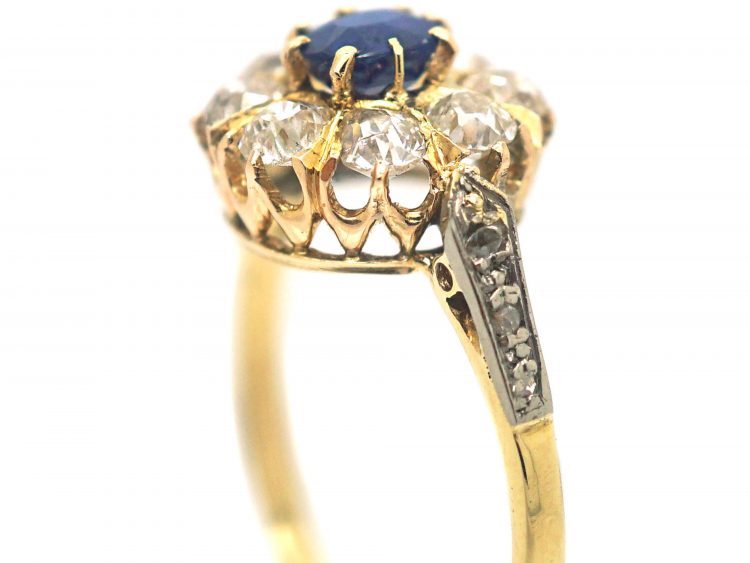 Edwardian 18ct Gold, Sapphire & Diamond Cluster Ring
