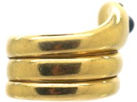 Victorian 18ct Gold Ring set with a Cabochon Sapphire & Rose Diamond Eyes