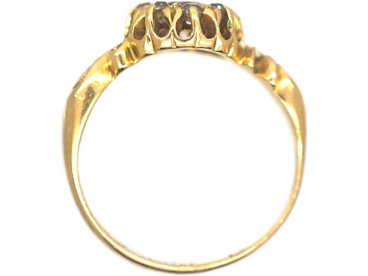 Victorian 18ct Gold Ruby & Diamond Cluster Ring with Ornate Shoulders