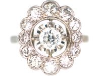 French Art Deco, 18ct White Gold & Diamond Oval Cluster Ring