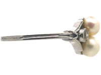 Art Deco Platinum, Natural Pearl & Diamond Ring