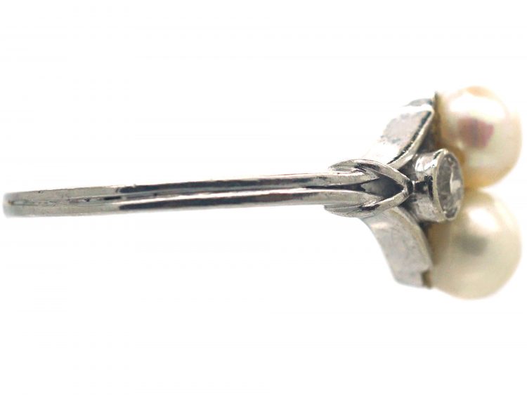 Art Deco Platinum, Natural Pearl & Diamond Ring