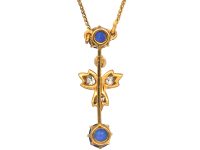 Edwardian 15ct Gold Sapphire & Diamond Pendant on 9ct Gold Chain