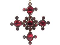 Georgian 9ct Gold, Flat Cut Garnet Cross Brooch