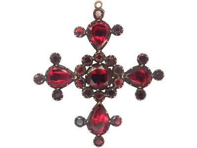 Georgian 9ct Gold, Flat Cut Garnet Cross Brooch