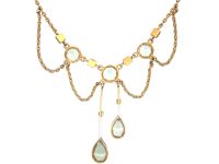 Edwardian 15ct Gold Necklace set with Aquamarines & Split Pearls