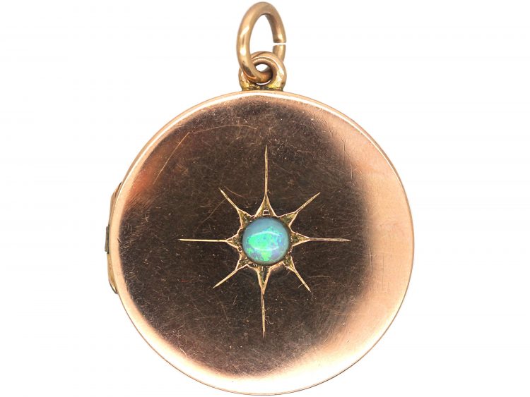 Edwardian 9ct Gold Round Locket set with an Opal