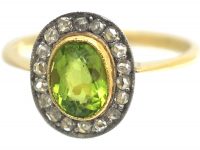 Edwardian 18ct Gold, Rose Diamond & Peridot Oval Cluster Ring