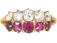 Victorian 18ct Gold, Ruby & Diamond Two Row Ring
