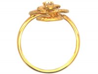 Edwardian 14ct Gold Snake Ring set with Natural Split Pearl & a Ruby