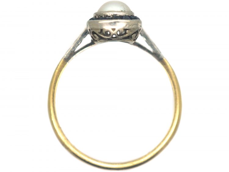 Art Deco 18ct Gold & Platinum, Natural Pearl, Sapphire & Diamond Ring