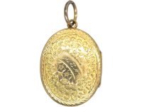 Victorian Oval 9ct Gold Back & Front Locket with Enamelled Passion Flowers