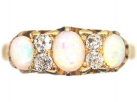 Victorian 18ct Gold, Three Stone Opal & Diamond Ring