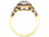 French 18ct Gold & Platinum, Art Deco 18ct Gold & Platinum, Ruby & Diamond Rectangular Ring