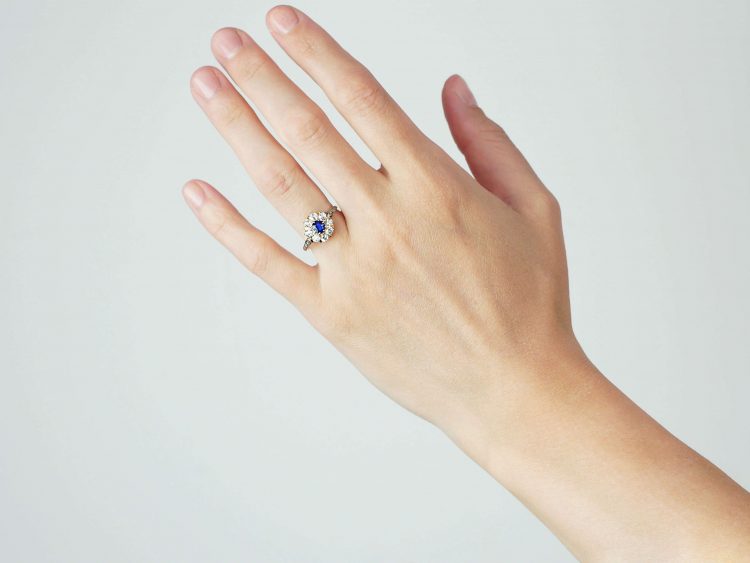 Edwardian 18ct Gold, Sapphire & Diamond Cluster Ring