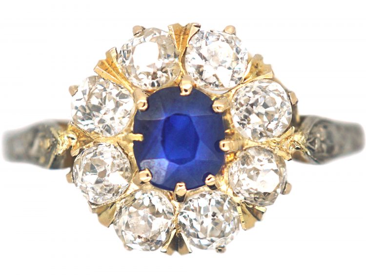 Edwardian 18ct Gold, Sapphire & Diamond Cluster Ring