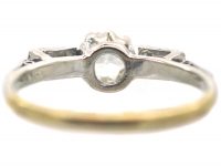 Art Deco 18ct Gold & Platinum, Diamond Solitaire Ring with Baguette Diamond Shoulders