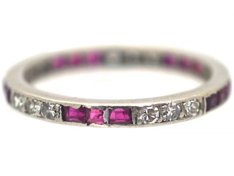Art Deco Platinum Ruby & Diamond Narrow Eternity Ring