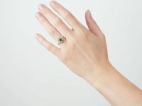 Edwardian 18ct Gold, Green Tourmaline & Rose Diamond Oval Cluster Ring