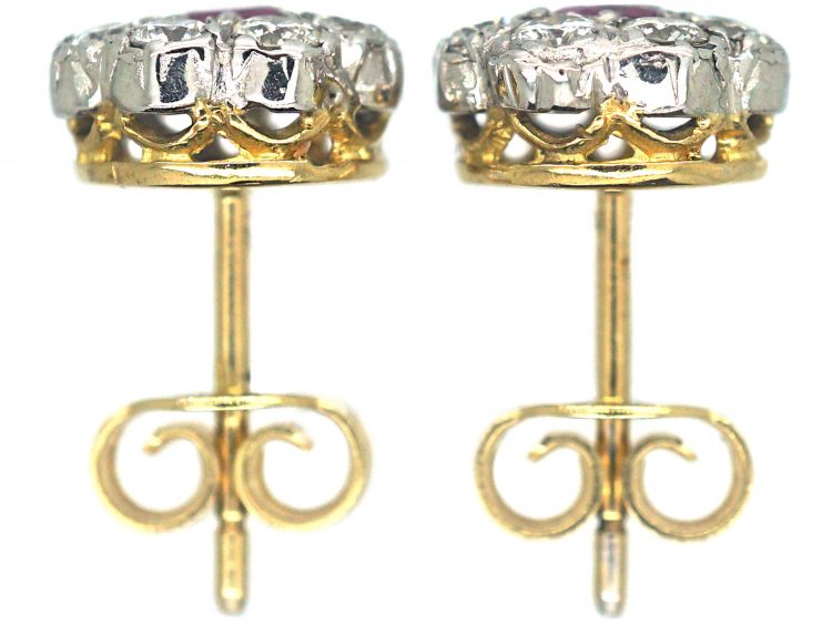 18ct White & Yellow Gold Ruby & Diamond Cluster Earrings