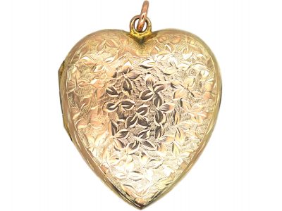 Edwardian 9ct Gold Back & Front Heart Shaped Locket with Engraved Detail