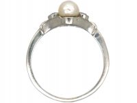 Art Deco Platinum, Natural Pearl & Diamond Ring