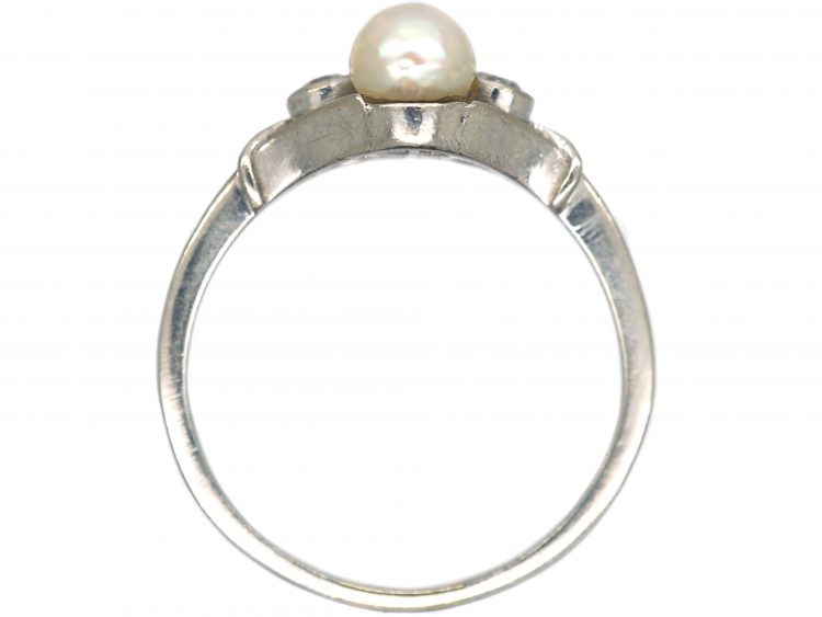 Art Deco Platinum, Natural Pearl & Diamond Ring