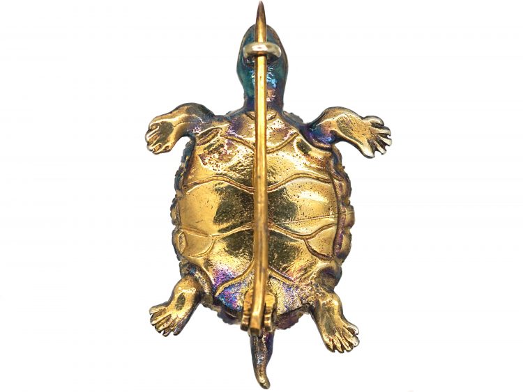 Rose Diamond & Cabochon Garnet Turtle Brooch