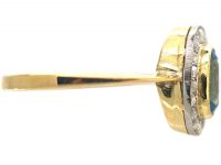 Edwardian 18ct Gold & Platinum, Aquamarine & Rose Diamond Oval Cluster Ring with Millgrain Detail