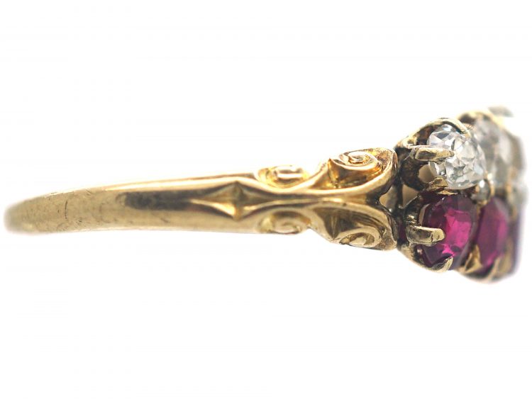 Victorian 18ct Gold, Ruby & Diamond Two Row Ring