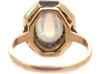 Art Deco 14ct Gold & Platinum, Moonstone, Rose Diamond & Onyx Octagonal Shaped Ring
