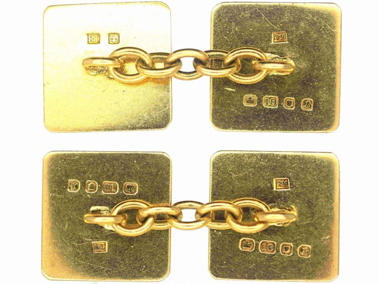18ct Gold Square Cufflinks set with Cabochon Cut Sapphires