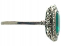 Art Deco Platinum, Emerald & Diamond Ring