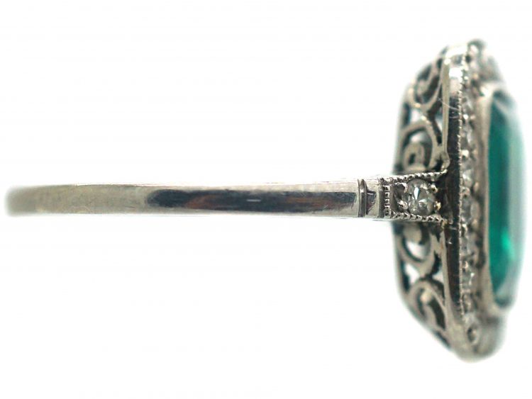 Art Deco Platinum, Emerald & Diamond Ring